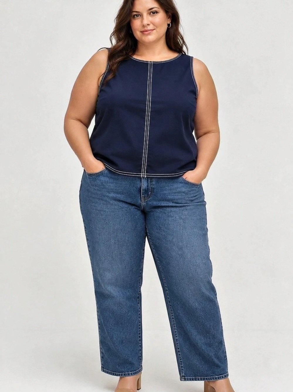 J.CREW Contrast-stitch shell top in double cotton poplin Blue Size 24 NWT